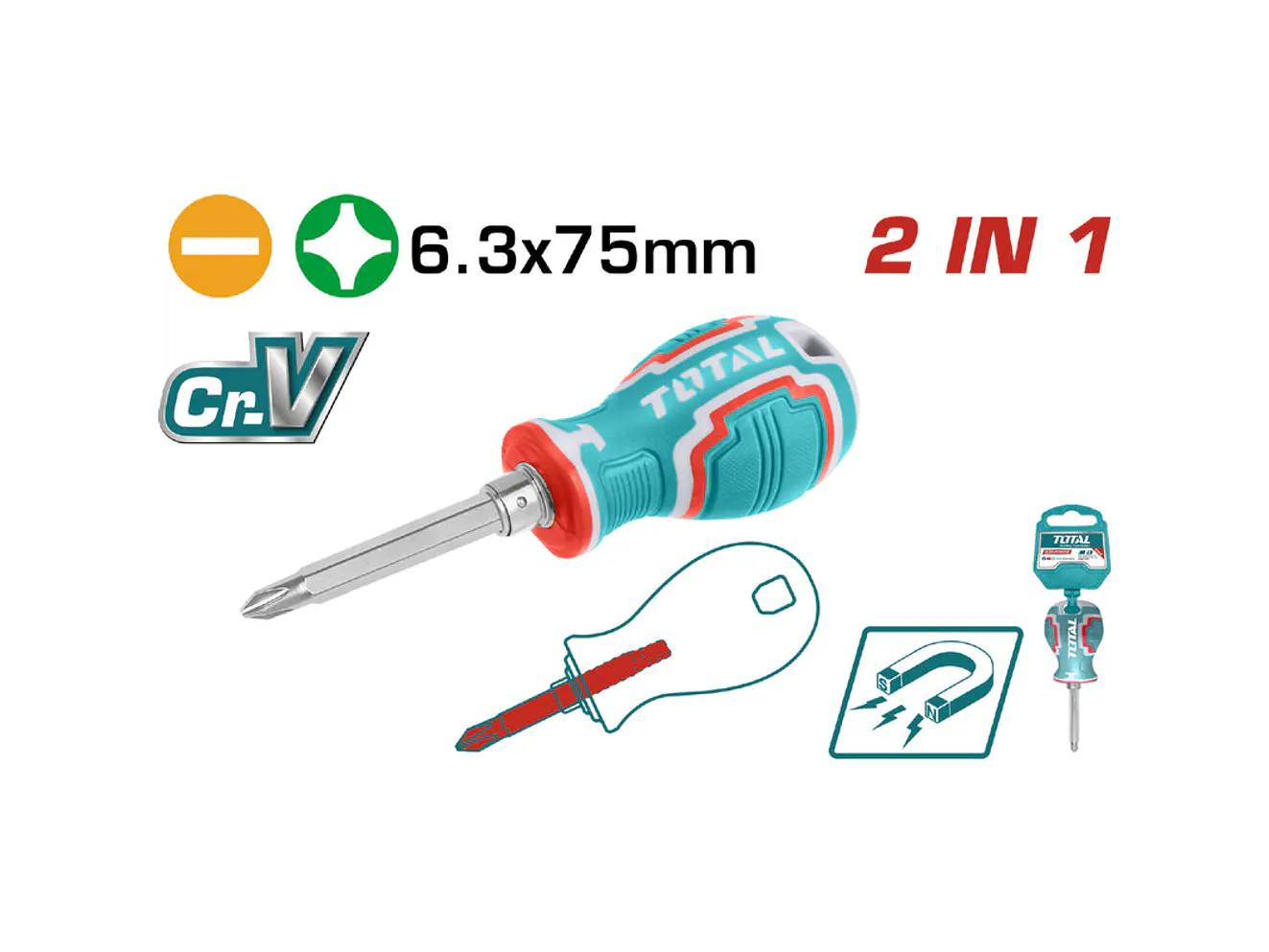 Destornillador Doble Punta Cromo Vanadium Total Tht250216 - Envío a todo Colombia | aztools.co