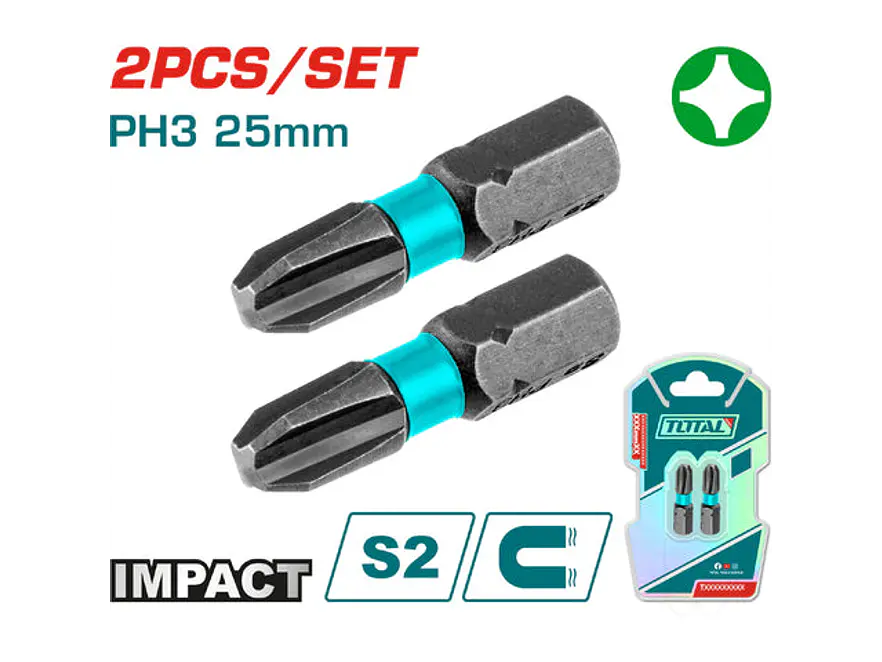 Puntas Taladro Imantada Ph3 25Mm + + Juego X 2 Pzs Industrial Super Total Tacim71Ph325 - Envío a todo Colombia | aztools.co