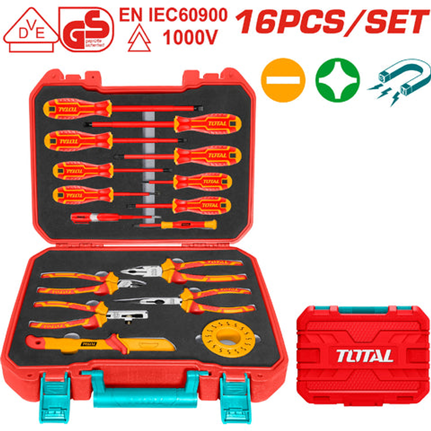 Set De Herramientas Aisladas 1000V X 16 Pzs Industrial Super Total Thkith1601