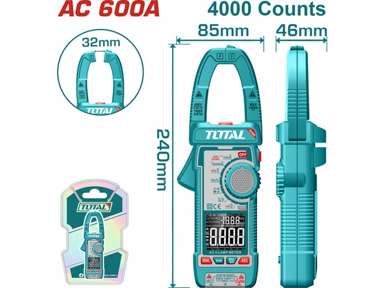 Pinza Voltiamperimetrica 600V Digital Industrial Super Total Tmt766001 - Envío a todo Colombia | aztools.co