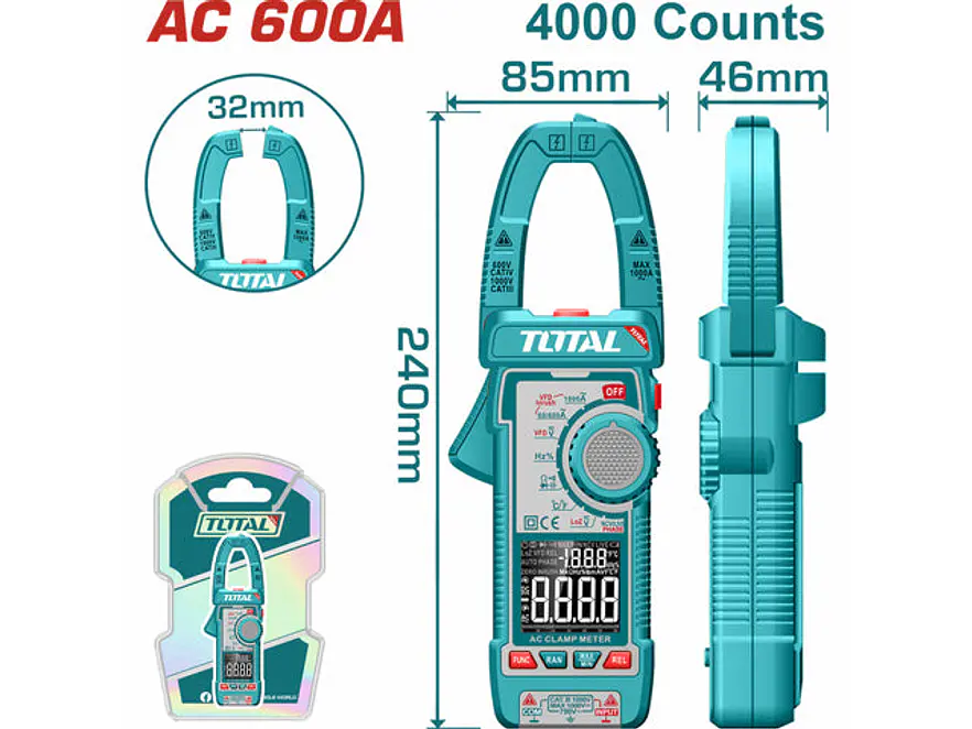 Pinza Voltiamperimetrica 600V Digital Industrial Super Total Tmt766001 - Envío a todo Colombia | aztools.co
