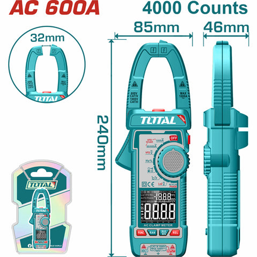 Pinza Voltiamperimetrica 600V Digital Industrial Super Total Tmt766001