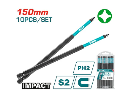 Puntas Taladro Inmantadas Para Destornillador De Impacto + X 10 Pzs 150Mm Industrial Total Tacim16Ph263 - Envío a todo Colombia | aztools.co