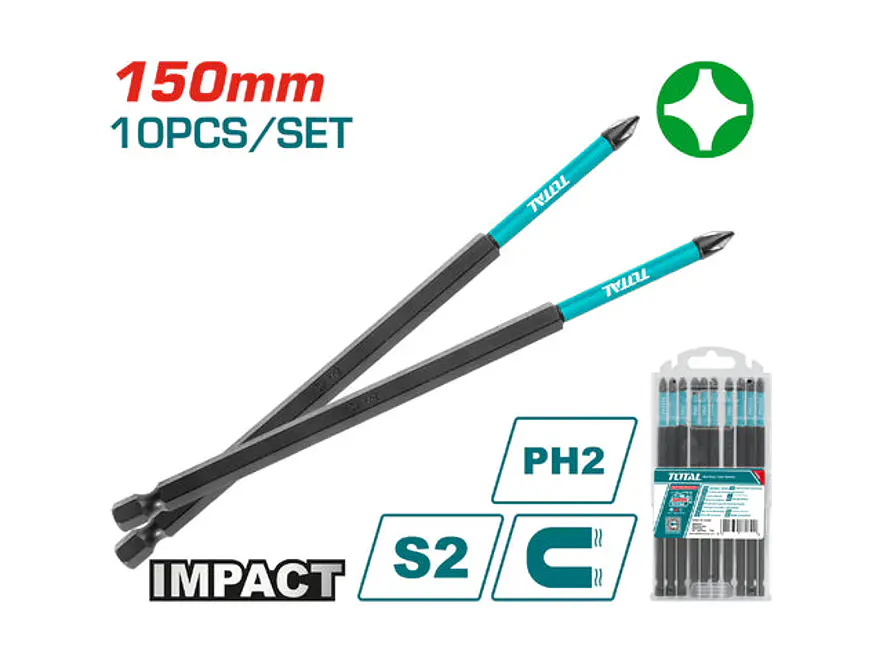 Puntas Taladro Inmantadas Para Destornillador De Impacto + X 10 Pzs 150Mm Industrial Total Tacim16Ph263 - Envío a todo Colombia | aztools.co