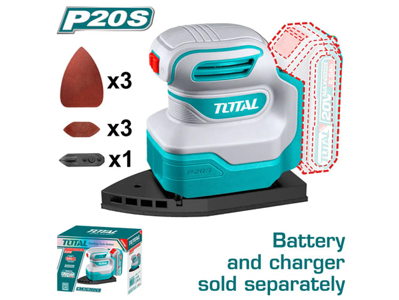 Lijadora De Palma Orbital Rotativa Inalambrica 20V 12000 Rpm Incluye 9 Lijas Industrial Super Total Tpsli2014 - Envío a todo Colombia | aztools.co