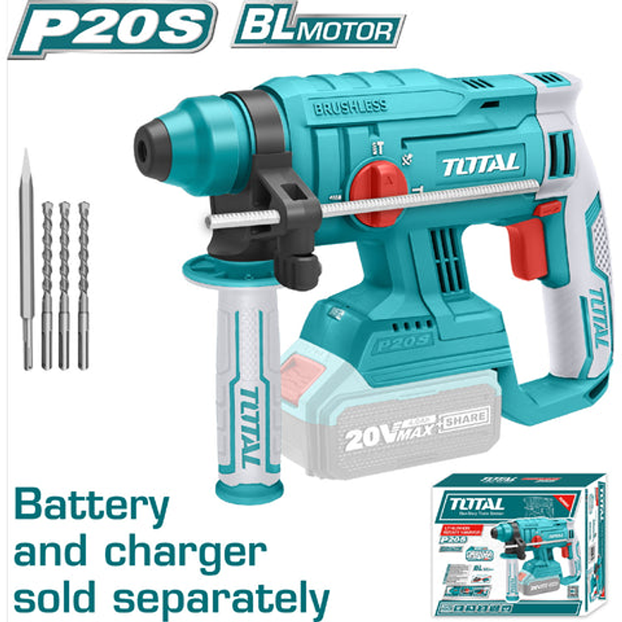 Taladro Inalambrico Percutor Sds Plus 5/8 Industrial Bateria Y Cargador No Incluido Total Trhli2201