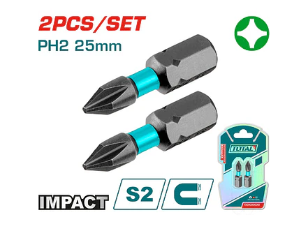 Puntas Taladro Inmantadas De Impacto + 25Mm X 2 Pzs Industrial Total Tacim71Ph225 - Envío a todo Colombia | aztools.co