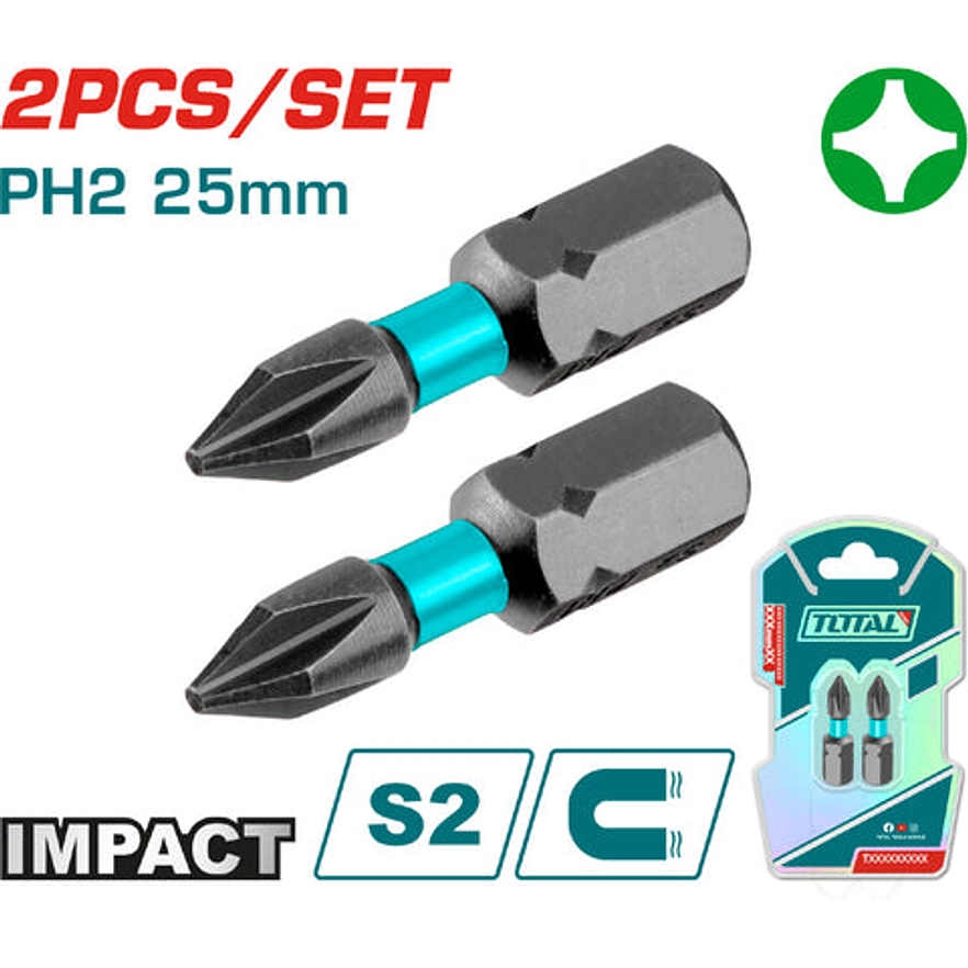 Puntas Taladro Inmantadas De Impacto + 25Mm X 2 Pzs Industrial Total Tacim71Ph225
