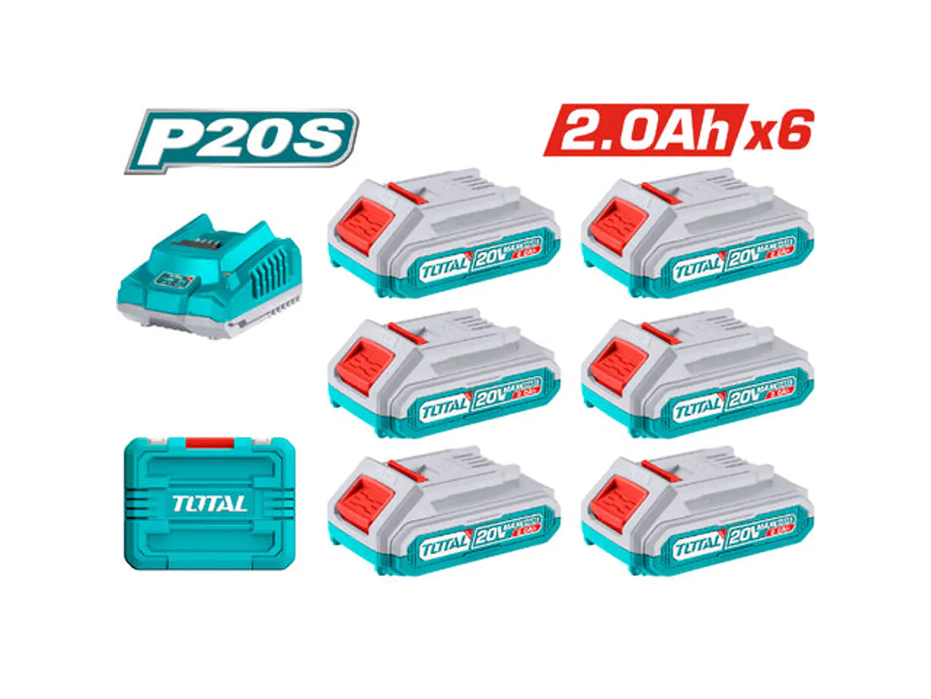 Kit De 6 Baterias De 20V 2.0 Ah + Cargador Industrial Total Utfbcli2062 - Envío a todo Colombia | aztools.co