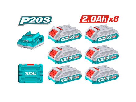 Kit De 6 Baterias De 20V 2.0 Ah + Cargador Industrial Total Utfbcli2062 - Envío a todo Colombia | aztools.co