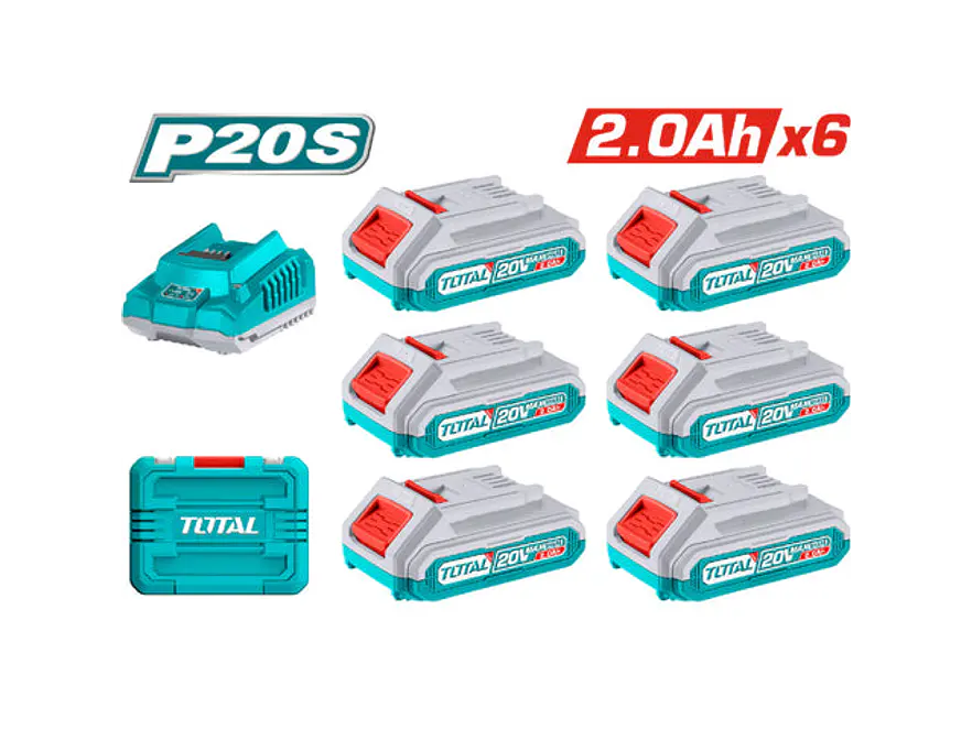 Kit De 6 Baterias De 20V 2.0 Ah + Cargador Industrial Total Utfbcli2062 - Envío a todo Colombia | aztools.co