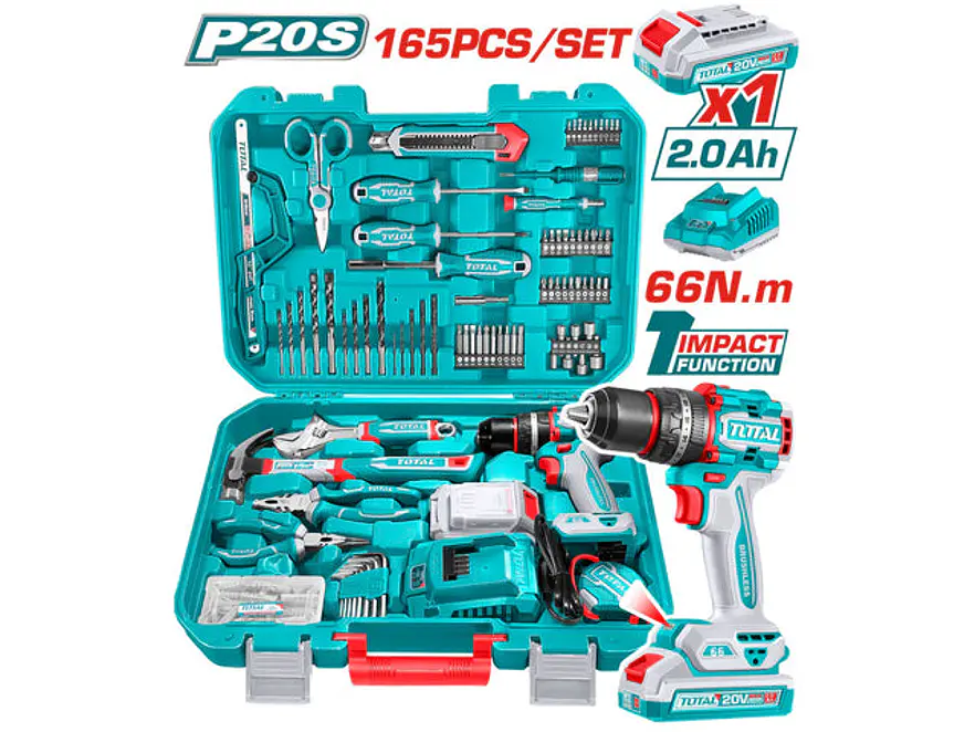 Kit Taladro Percutor 20V TOTAL UTHKTHP11652 Industrial + Set de Herramientas 165 Pzs - Foto 1 | aztools.co