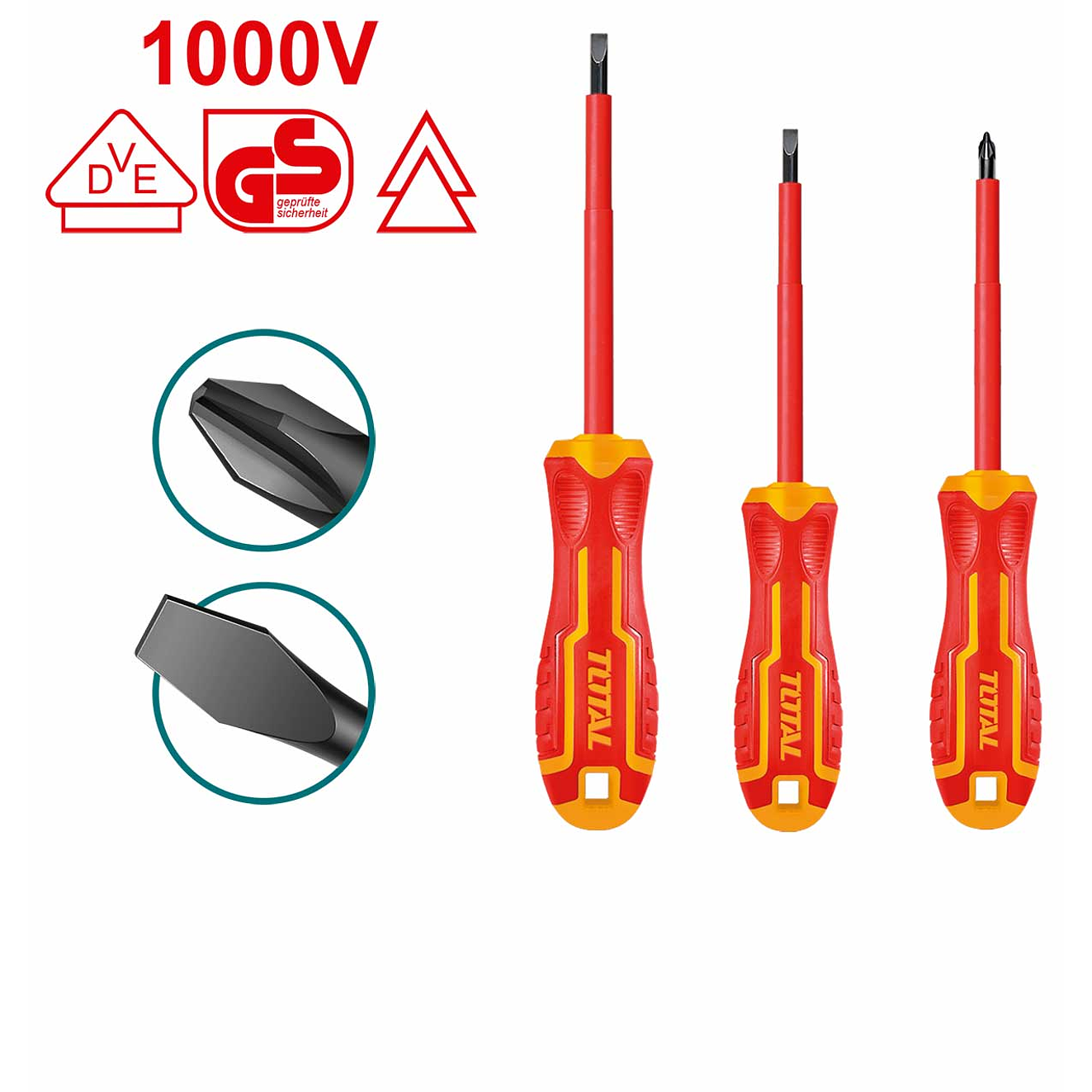 Destornillador Aislado 1000V Industrial Juego X 3 Pzs Total Thtis036