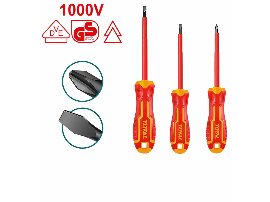 Destornillador Aislado 1000V Industrial Juego X 3 Pzs Total Thtis036 - Envío a todo Colombia | aztools.co