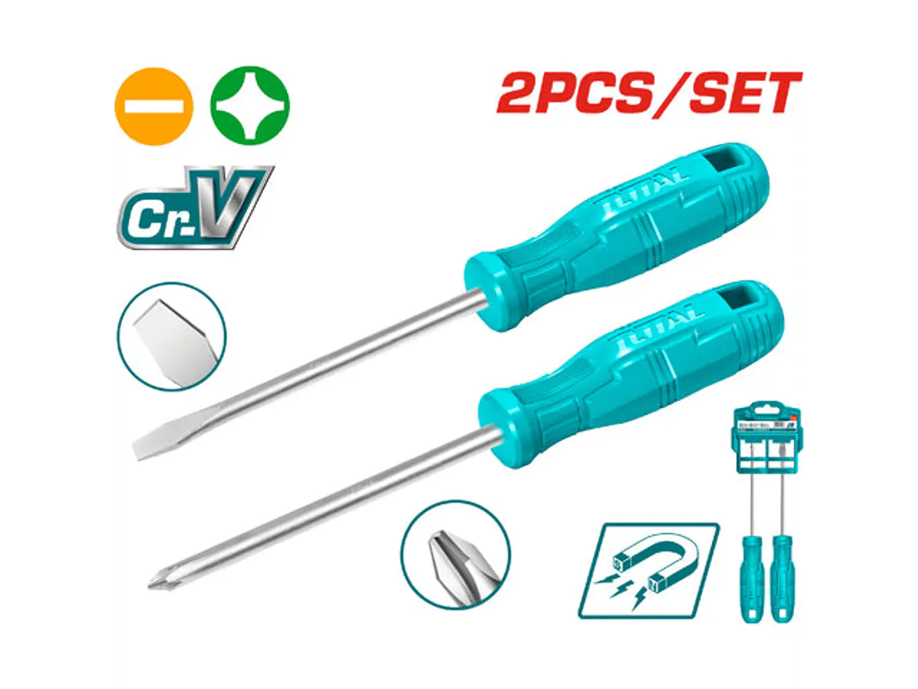 Destornillador Cromo Vanadium Juego X 2 Pzs Total Thtdc250201 - Envío a todo Colombia | aztools.co