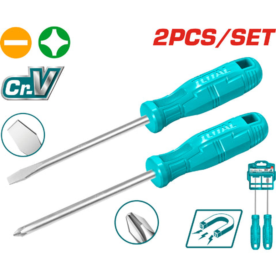 Destornillador Cromo Vanadium Juego X 2 Pzs Total Thtdc250201