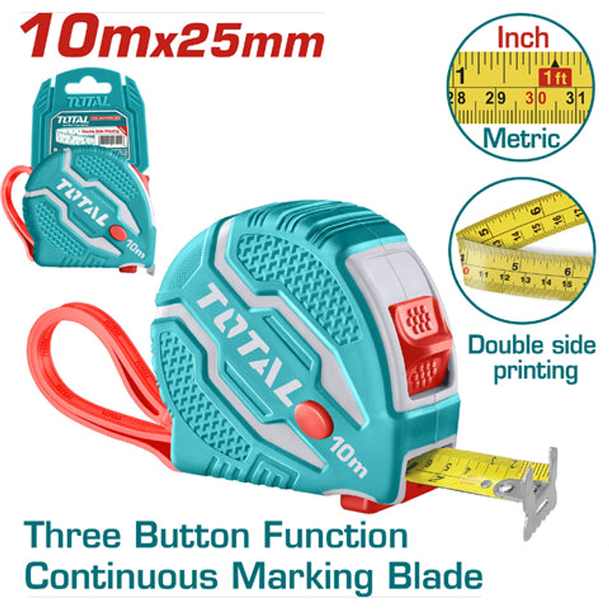 Metro 10 Mts Triple Boton Hoja Ancha Total Tmt126101