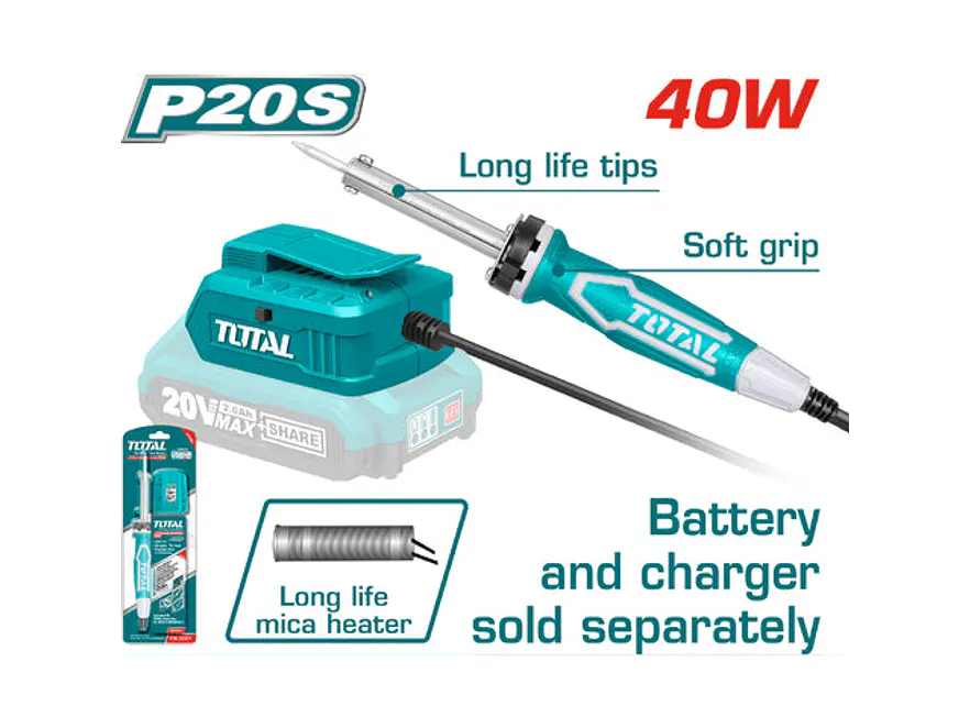 Cautín Inalámbrico TOTAL TSILI2001 40W 20V Profesional (Sin Batería/Cargador) - Foto 1 | aztools.co