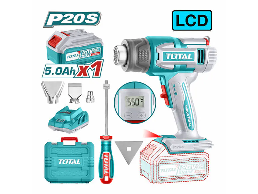 Pistola de Calor Inalámbrica 20V TOTAL UTBLI20035 Industrial Kit 5.0Ah - Foto 1 | aztools.co