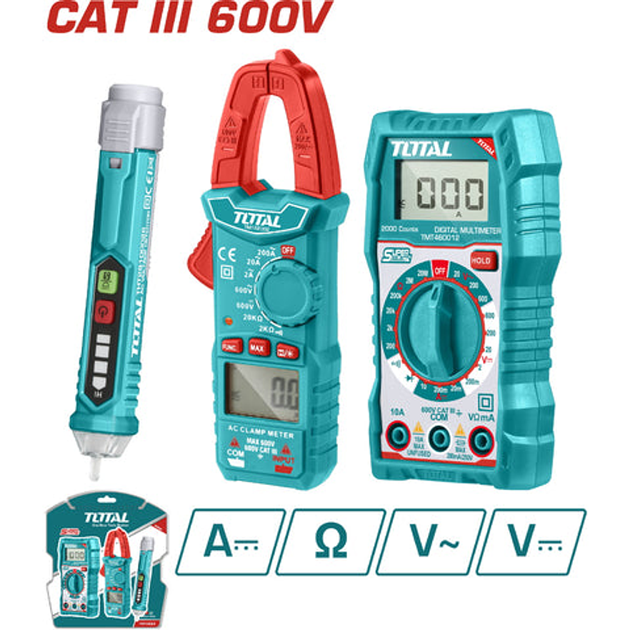 Kit Medidor De Corriente Digital Incluye Probador - Tester - Pinza Super Select Total Tmt43028
