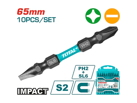 Puntas Taladro Industrial Doble Punta Imantada 65Mm + - Juego X 10 Pzs Industrial Super Total Tacim16Hl133 - Envío a todo Colombia | aztools.co