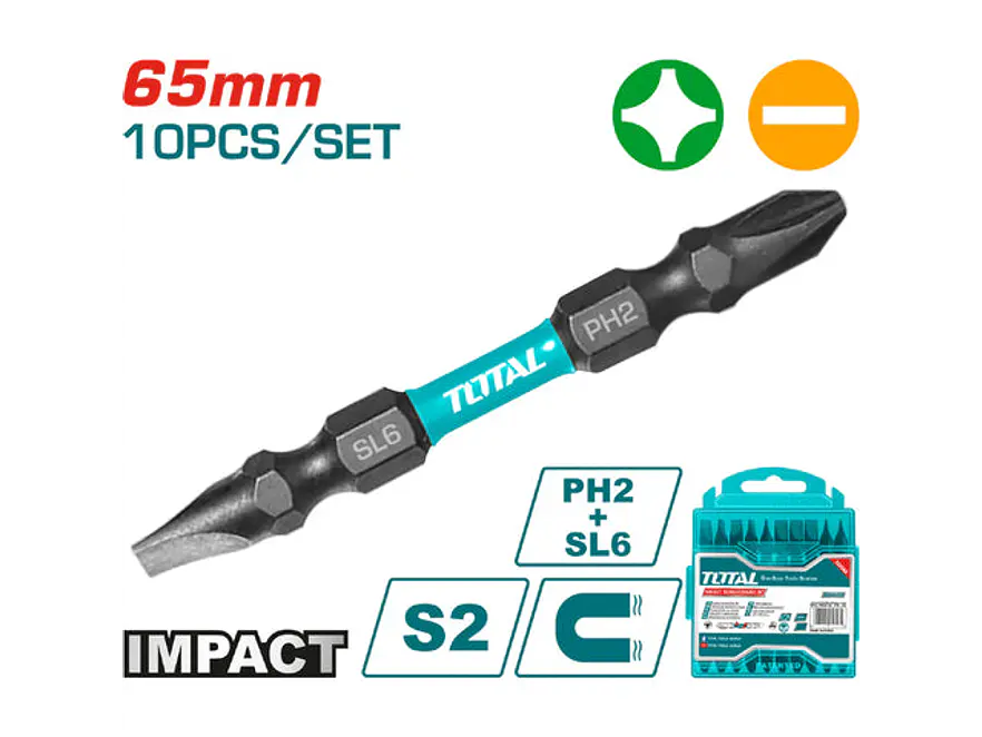 Puntas Taladro Industrial Doble Punta Imantada 65Mm + - Juego X 10 Pzs Industrial Super Total Tacim16Hl133 - Envío a todo Colombia | aztools.co