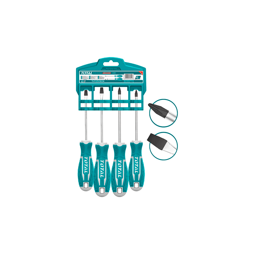 Juego Destornilladores X 4Pzs Punta Inmantada Total Tht250604 - Foto 2 | aztools.co