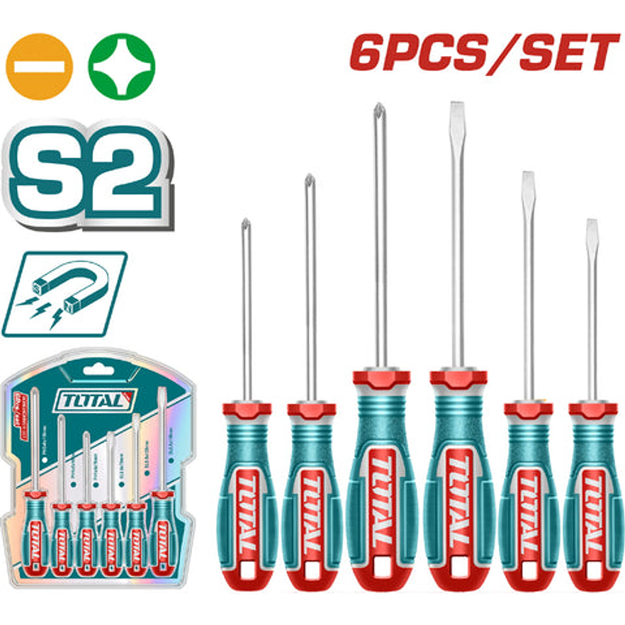 Destornillador Juego 6 Pzs Punta Imantada Super Total Tksds0626