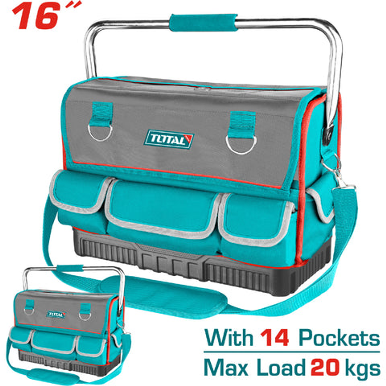 Bolso De Herramientas 16 Reforzado Con Manija Metalica Capacidad Maxima 20Kg Industrial Super Total Tht66L12