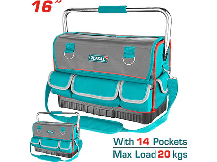 Bolso De Herramientas 16 Reforzado Con Manija Metalica Capacidad Maxima 20Kg Industrial Super Total Tht66L12 - Envío a todo Colombia | aztools.co