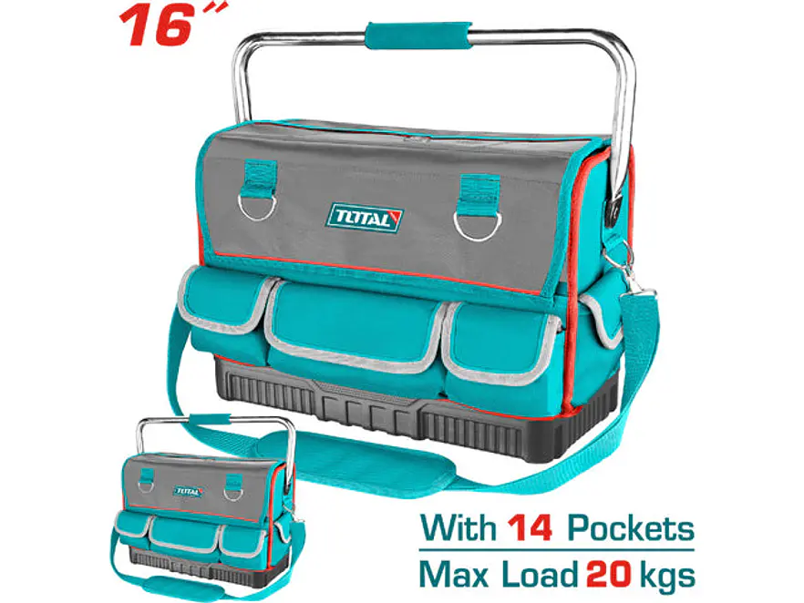 Bolso De Herramientas 16 Reforzado Con Manija Metalica Capacidad Maxima 20Kg Industrial Super Total Tht66L12 - Envío a todo Colombia | aztools.co