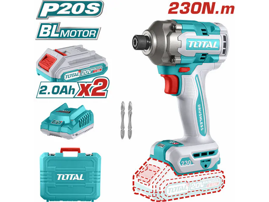 Atornillador De Impacto Inalambrico 1/4 20V 230Nm Incluye 2 Baterias, 2 Punta Taladro Industria Super Total Utirli2023 - Envío a todo Colombia | aztools.co