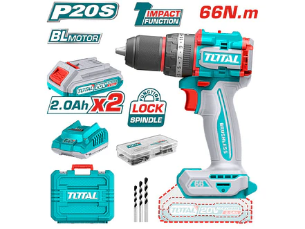 Taladro Percutor Brushless 20V TOTAL UTIDLI20668 Industrial 66Nm + 2 Baterías - Envío a todo Colombia | aztools.co