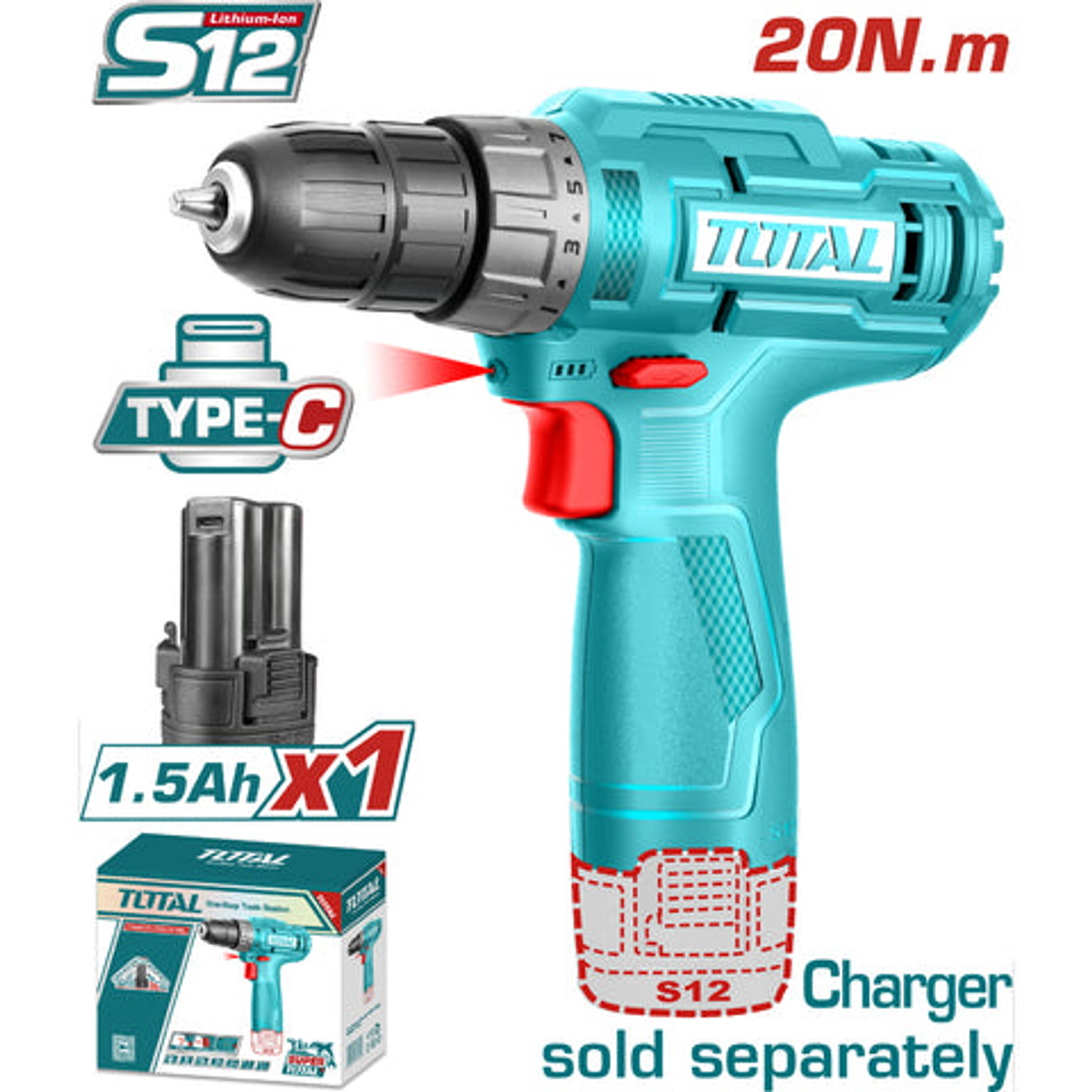 Taladro Inalambrico 3/8 10Mm 12V Total Incluye 1 Bateria De 1.5Ah No Incluye CargadorTdli12428