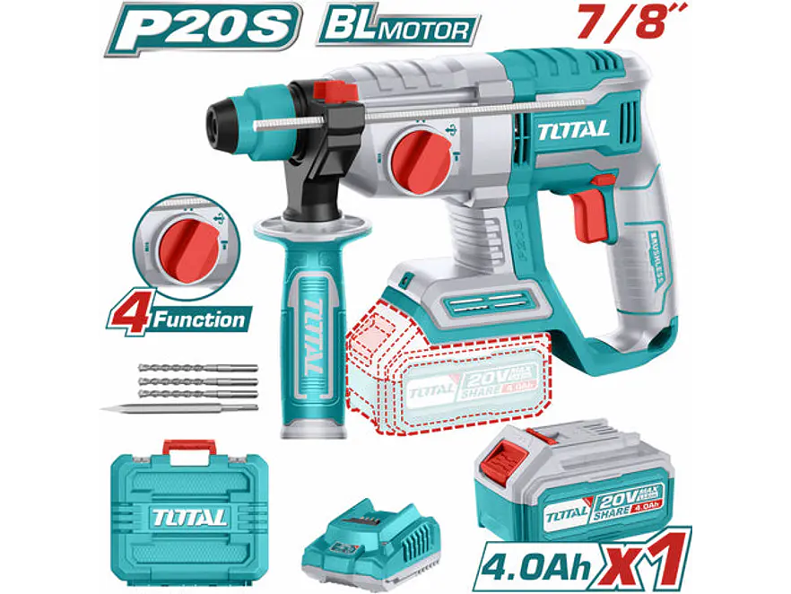 Rotomartillo Brushless 20V TOTAL UTRHLI202081 Industrial 2.0J + Batería 4Ah + Accesorios - Envío a todo Colombia | aztools.co