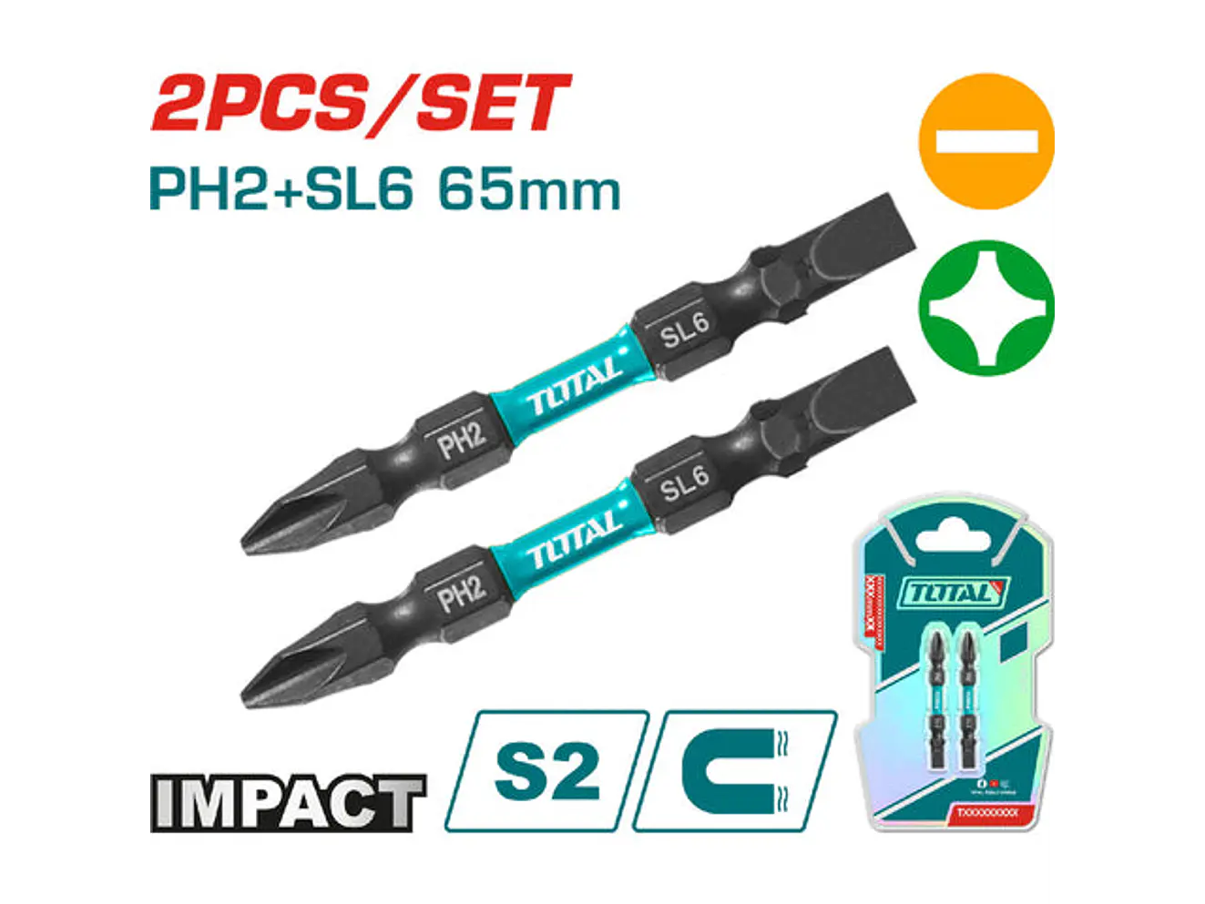 Puntas Taladro Industrial Doble Punta Imantada 65Mm + - Juego X 2 Pzs Industrial Super Total Tacim72Hl665 - Envío a todo Colombia | aztools.co