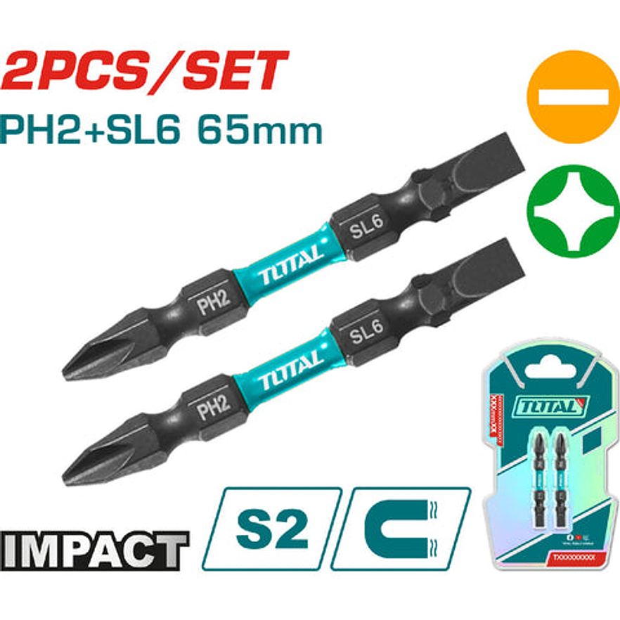 Puntas Taladro Industrial Doble Punta Imantada 65Mm + - Juego X 2 Pzs Industrial Super Total Tacim72Hl665