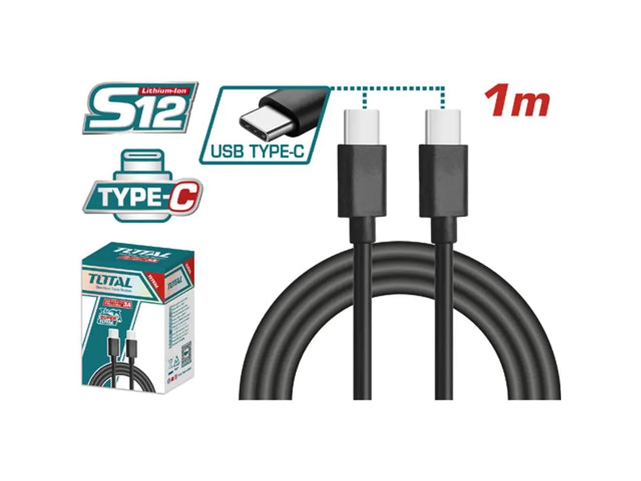 Cable USB Tipo-C a Tipo-C 1 Metro 3A TOTAL TIUCC02 Carga Rápida - Envío a todo Colombia | aztools.co