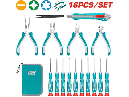 Kit De Herraminetas X 16 Pzs Incluye 10 Destornilladores Relojeros Total Tkttsk0162 - Envío a todo Colombia | aztools.co