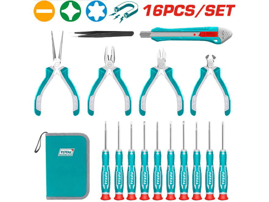 Kit De Herraminetas X 16 Pzs Incluye 10 Destornilladores Relojeros Total Tkttsk0162 - Envío a todo Colombia | aztools.co