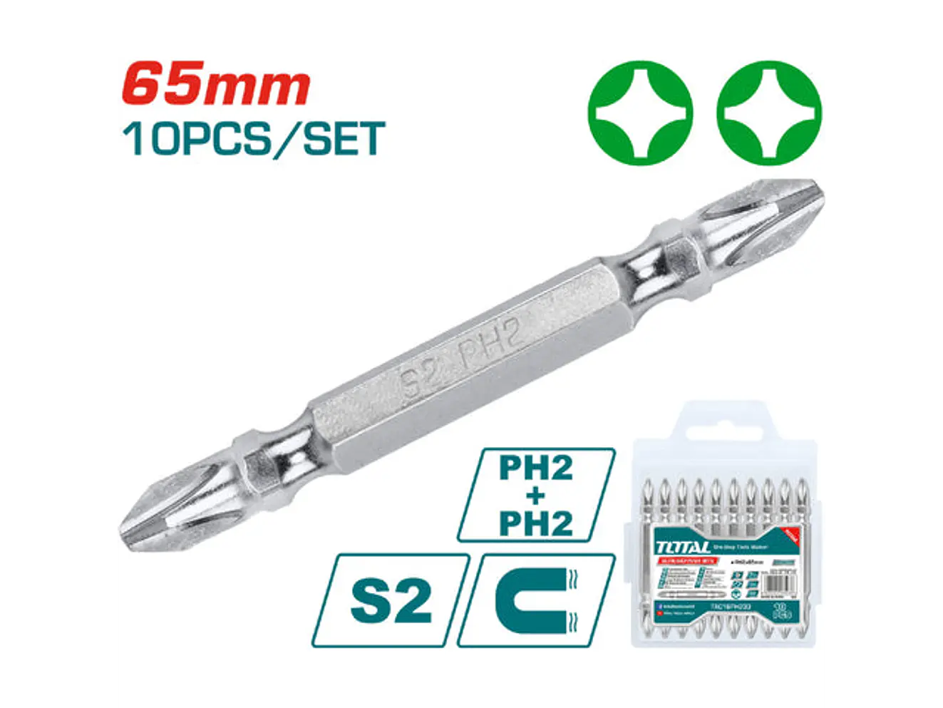 Puntas Taladro Industrial Doble Punta + + Juego X 10 Pzs Total Tac16Ph233 - Envío a todo Colombia | aztools.co