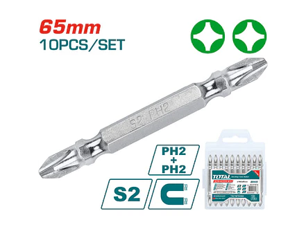 Puntas Taladro Industrial Doble Punta + + Juego X 10 Pzs Total Tac16Ph233 - Envío a todo Colombia | aztools.co