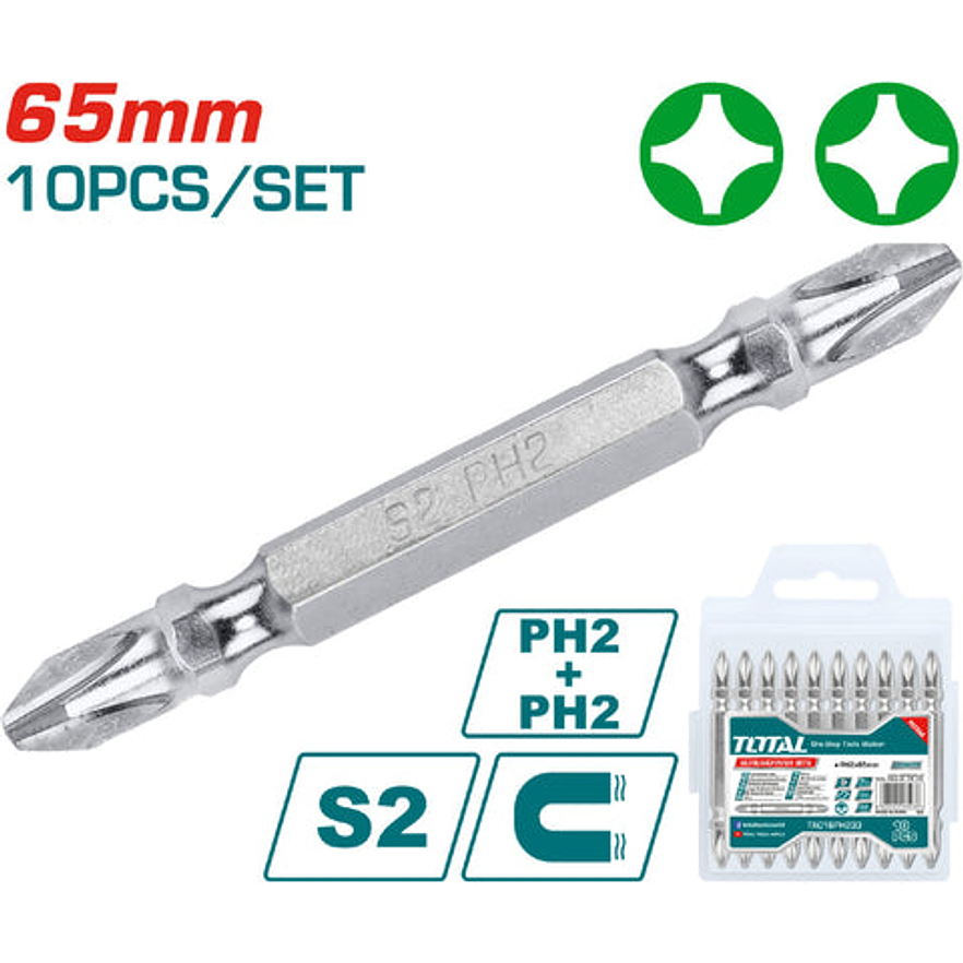 Puntas Taladro Industrial Doble Punta + + Juego X 10 Pzs Total Tac16Ph233