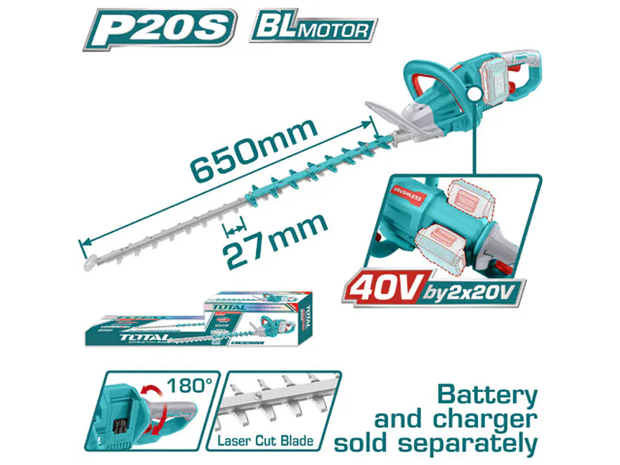 Cortasetos Inalámbrico Industrial TOTAL THTLI40028 40V (Sin Batería/Cargador) - Foto 1 | aztools.co