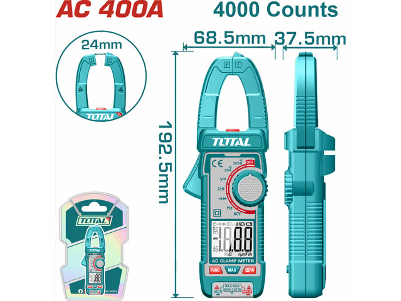 Pinza Voltiamperimetrica 400V Digital Industrial Super Total Tmt762001 - Envío a todo Colombia | aztools.co