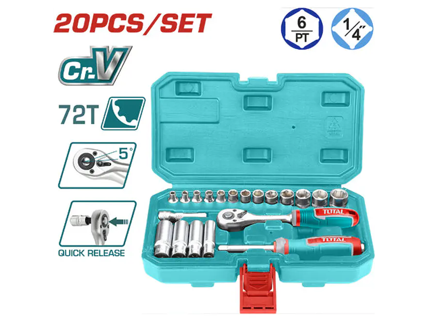 Juego de Rache con Copas TOTAL THT141201 1/4 Pulgadas 20 Piezas Super Select - Envío a todo Colombia | aztools.co