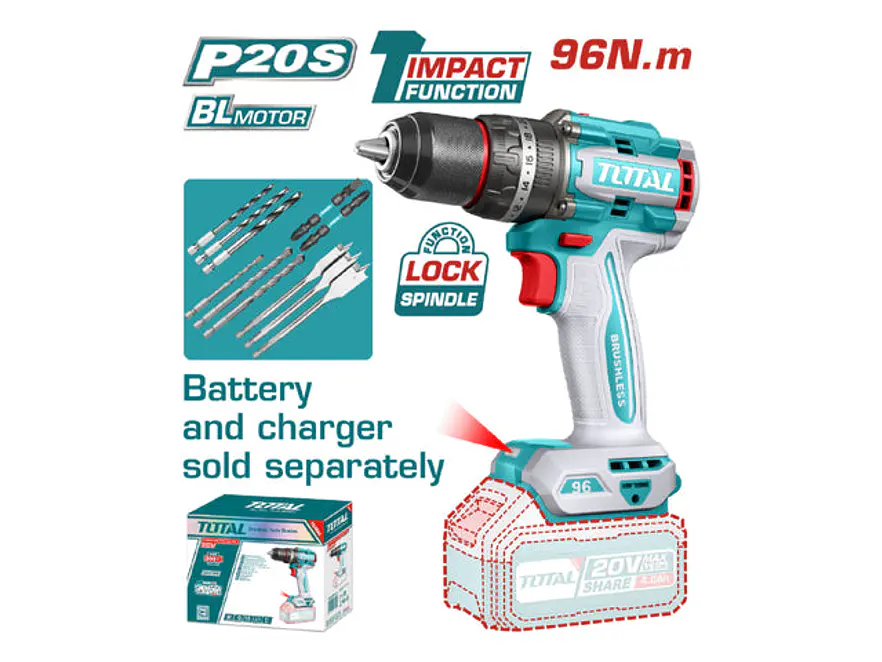 Taladro Percutor Brushless 20V TOTAL TIDLI209681 Industrial 96Nm (Solo Herramienta) - Foto 1 | aztools.co