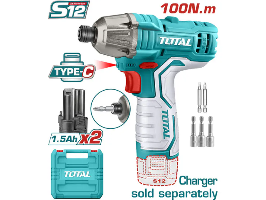 Atornillador de Impacto Inalámbrico 12V TOTAL TIRLI12015 100Nm Kit 2 Baterías - Foto 1 | aztools.co