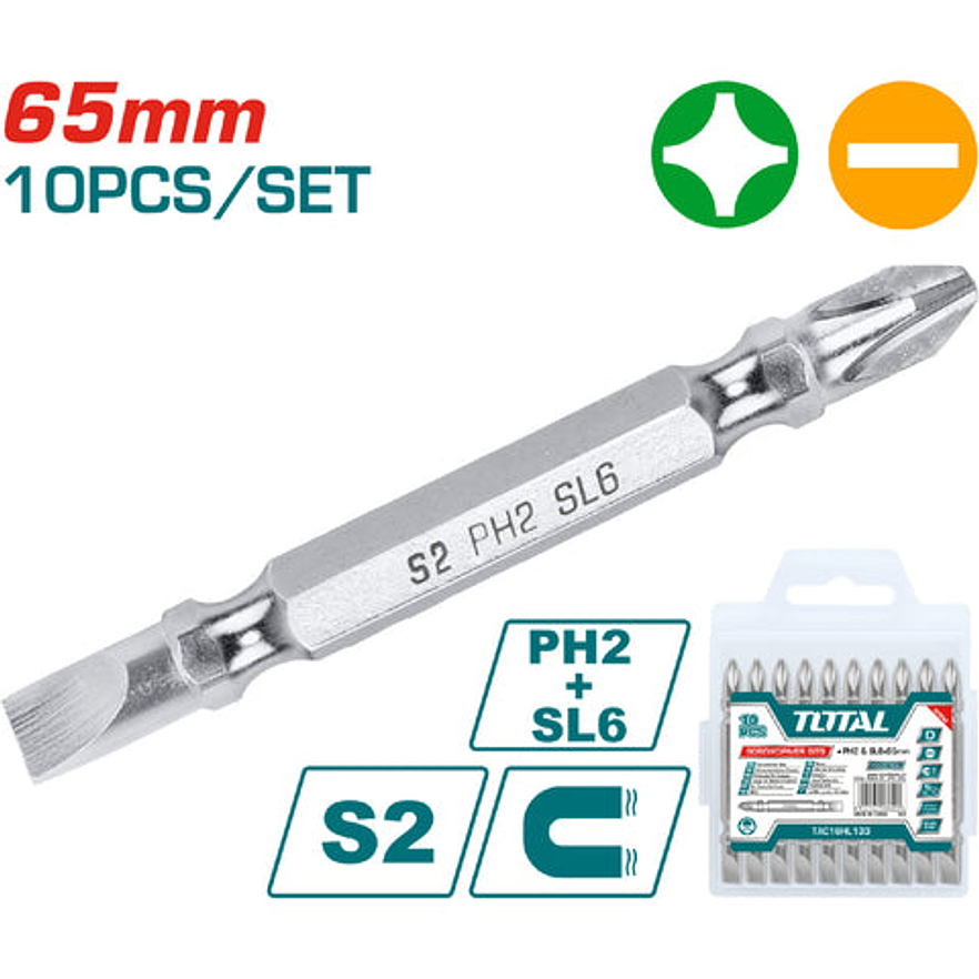 Puntas Taladro Industrial Doble Punta + - Juego X 10 Pzs Total Tac16Hl133