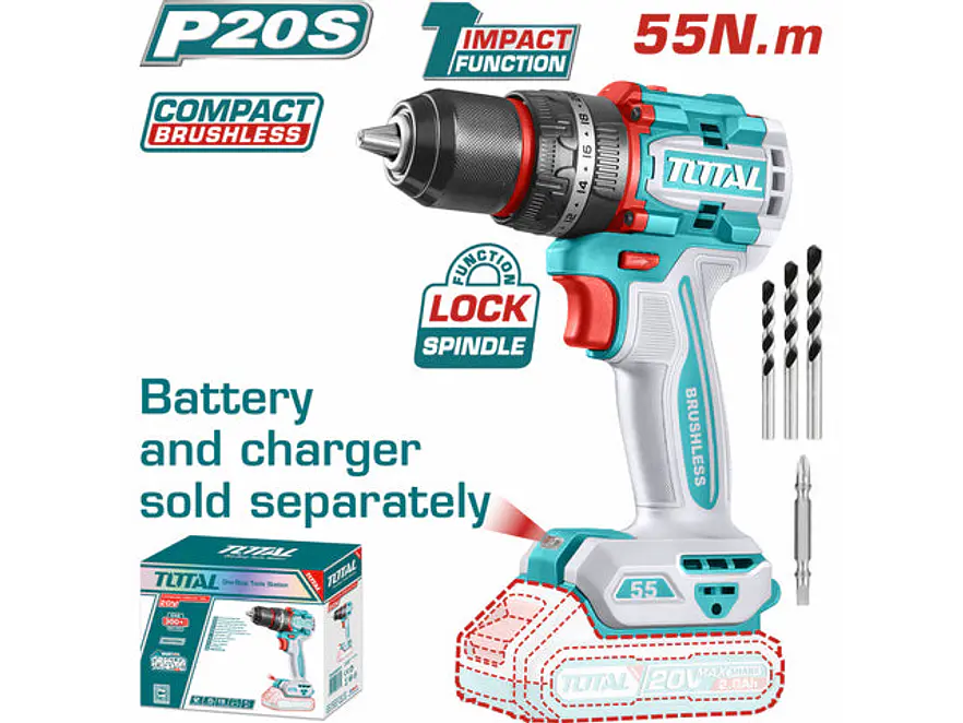 Taladro Percutor Brushless 20V TOTAL TIDLI205581 Industrial 55Nm (Solo Herramienta) - Foto 1 | aztools.co
